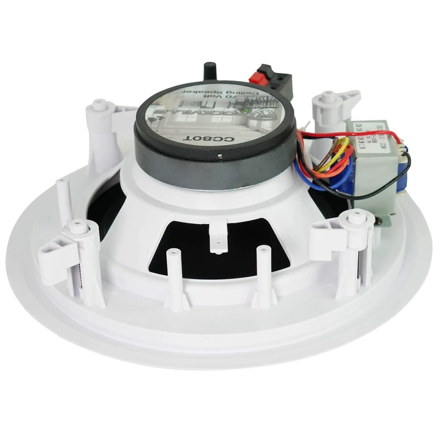 Alt view image 6 of 7 - CC80T White 8" 70V Commercial Ceiling Speakers Pair 2-Way, Adjustable Taps 20W, 15W, 10W, 5W, 2.5W, Swivel Tweeter, 8-Ohm 50W Handling, for Restaurant/Bar/Cafe Use
