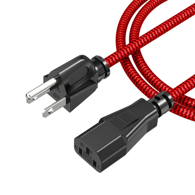 Alt view image 6 of 7 - Power Cord, 3 Prong AC Power Cable 6.6FT(2m) Nylon Braided Replacement 3 Pin Power Cord UL Certified for Computer, TV, Monitor, Printer, PC, Projector, Power Supply Cable -Red