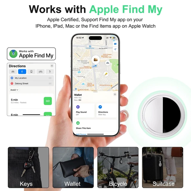 Alt view image 2 of 7 - Air Tracker Tag Works with Apple Find My (iOS Only) Includes Replaceable Battery, Bluetooth Smart Item Locator Key Finder for Keys, Luggage, Wallet, Pet, Car, Bike (White, 4-Pack)