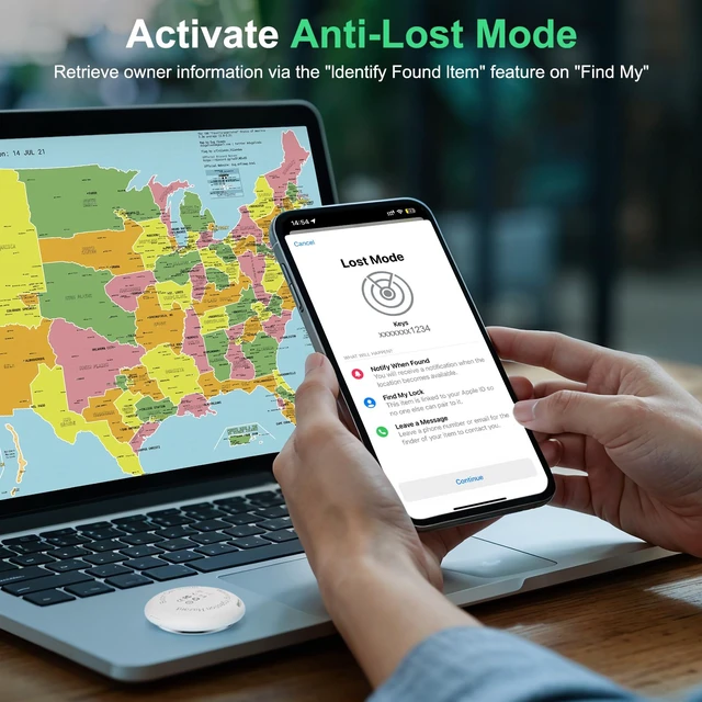 Alt view image 5 of 7 - Air Tracker Tag Works with Apple Find My (iOS Only) Includes Replaceable Battery, Bluetooth Smart Item Locator Key Finder for Keys, Luggage, Wallet, Pet, Car, Bike (White, 4-Pack)