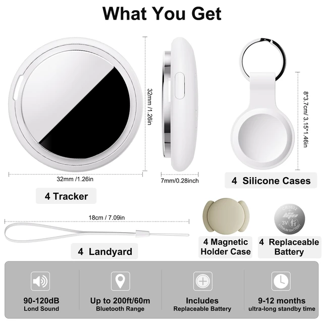 Alt view image 6 of 7 - Air Tracker Tag Works with Apple Find My (iOS Only) Includes Replaceable Battery, Bluetooth Smart Item Locator Key Finder for Keys, Luggage, Wallet, Pet, Car, Bike (White, 4-Pack)