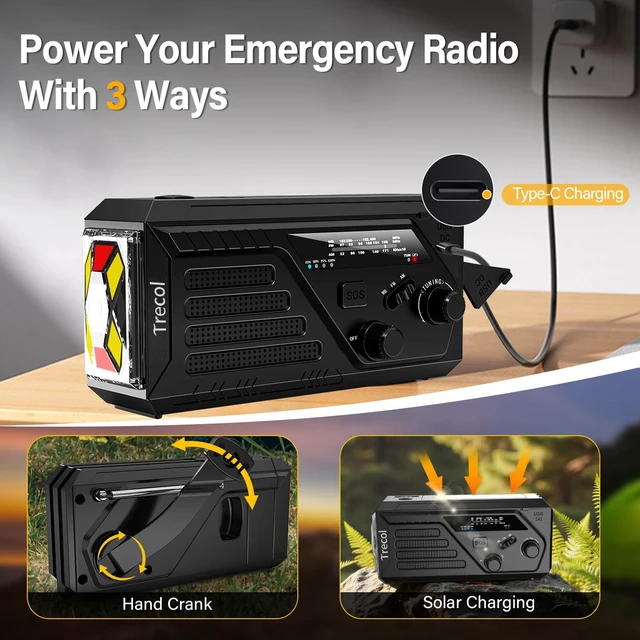 Alt view image 6 of 7 - Weather Radio Solar with 2 Charging Cables, 22000mWh NOAA Emergency Radio AM FM Hand Crank Radio, Flashlight Reading Lamp SOS Alarm Power Outage Phone Charger for Home Outdoor Emergencies