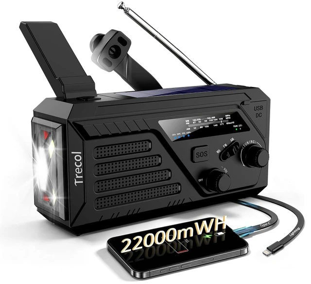 Main image of Weather Radio Solar with 2 Charging Cables, 22000mWh NOAA Emergency Radio AM FM Hand Crank Radio, Flashlight Reading Lamp SOS Alarm Power Outage Phone Charger for Home Outdoor Emergencies