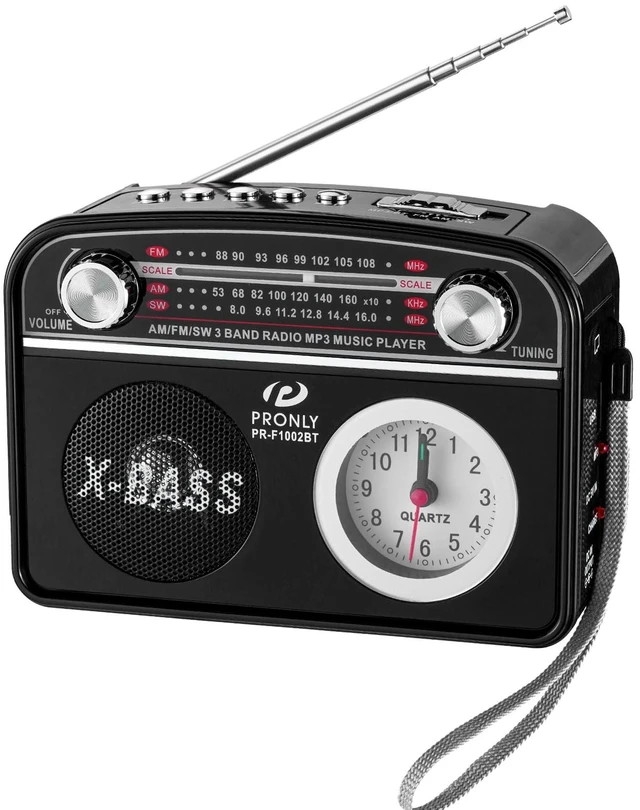 Main image of Portable AM/FM Radio with Bluetooth, Vintage Style Emergency Radio with Clock & Flashlight, Battery Powered Radio Supporting USB/TF Playback, for Camping & Backup Use (Black)