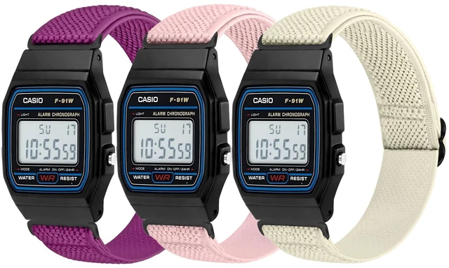 Main image of 3 Pack Elastic Band Compatible with Casio F-91W/F-84/F-94/F-105/F-108/AE-1200/W-217H/W-218H/A-158W/A-168W/SGW-300H/W-800H, Adjustable Stretchy Sport Strap Comfortable Nylon Replacement Wristband