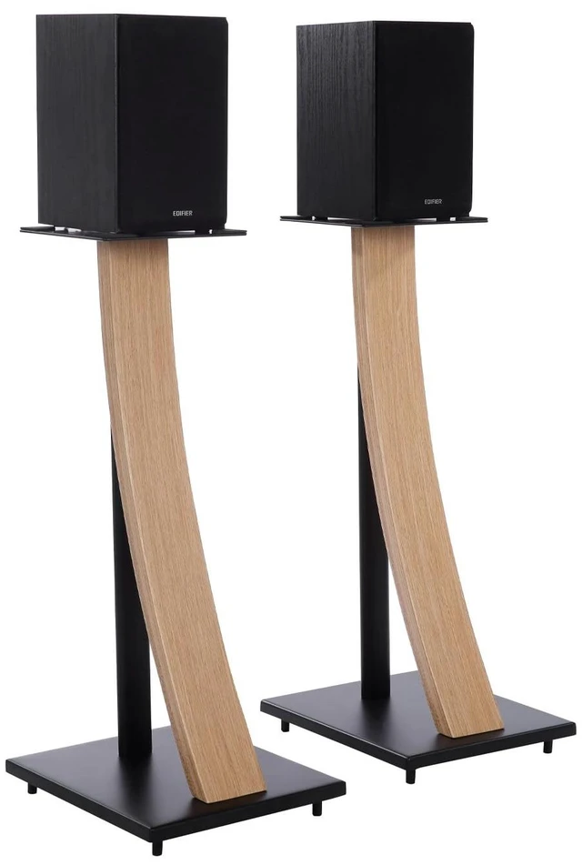 Main image of One Pair Fixed Height Universal Speaker Floor Stands with Real Wood - Oak - 290 Series