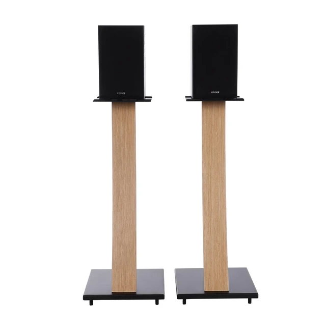 Alt view image 2 of 7 - One Pair Fixed Height Universal Speaker Floor Stands with Real Wood - Oak - 290 Series