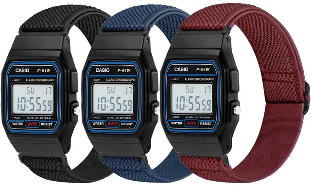 Main image of 3 Pack Elastic Band Compatible with Casio F-91W/F-84/F-94/F-105/F-108/AE-1200/W-217H/W-218H/A-158W/A-168W/SGW-300H/W-800H, Adjustable Stretchy Sport Strap Comfortable Nylon Replacement Wristband
