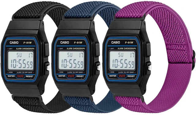Main image of 3 Pack Elastic Band Compatible with Casio F-91W/F-84/F-94/F-105/F-108/AE-1200/W-217H/W-218H/A-158W/A-168W/SGW-300H/W-800H, Adjustable Stretchy Sport Strap Comfortable Nylon Replacement Wristband