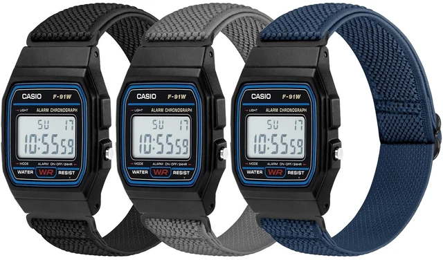 Main image of 3 Pack Elastic Band Compatible with Casio F-91W/F-84/F-94/F-105/F-108/AE-1200/W-217H/W-218H/A-158W/A-168W/SGW-300H/W-800H, Adjustable Stretchy Sport Strap Comfortable Nylon Replacement Wristband