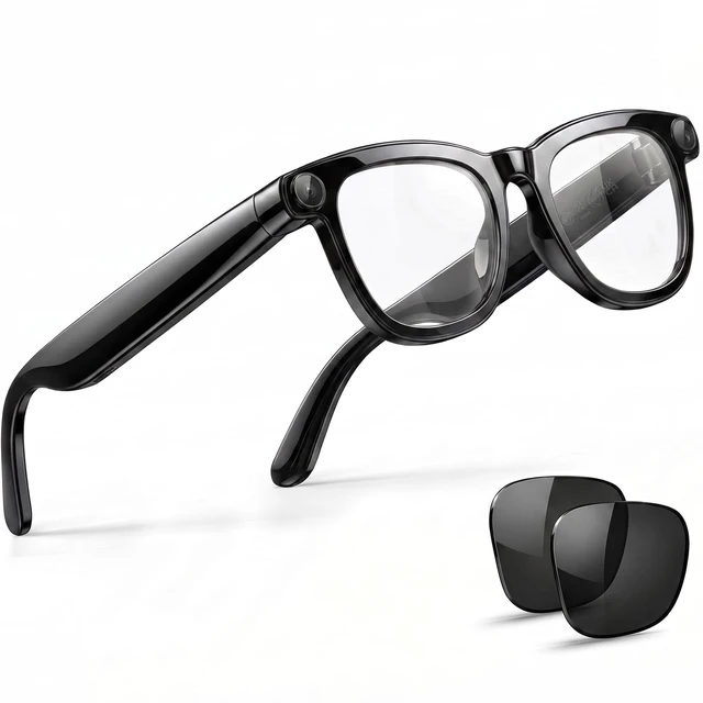 Main image of AI Smart Glasses, 4K Camera, Translation, ENC Bluetooth Calls 8MP, EIS POV Video, AI Vision Assistant, Transcription, Open-Ear Audio, Anti-Blue Light+Sun Lenses, Premium Box, Office/Drive