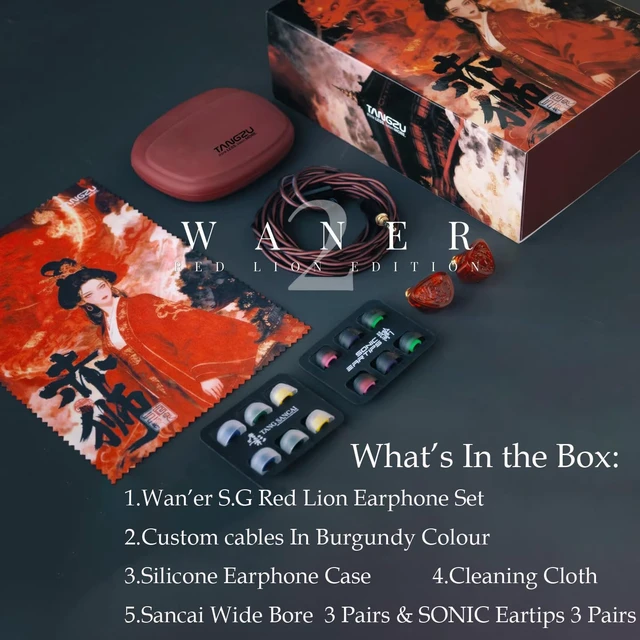 Alt view image 5 of 7 - Wan'er S.G II Red Lion in Ear Monitor, Gaming IEM Earphones, HiFi Wired Earphones with Silicone Headphone Organizer, Tang Sancai Wide Bore Eartips, Sonic Eartips (Red, 3.5mm)