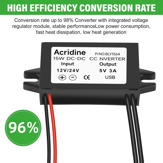 Alt view image 5 of 7 - 2-Pack 12V 24V DC to 5V 3A USB Female DC Converter Adapter Buck Module
