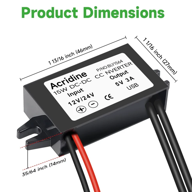 Alt view image 6 of 7 - 2-Pack 12V 24V DC to 5V 3A USB Female DC Converter Adapter Buck Module
