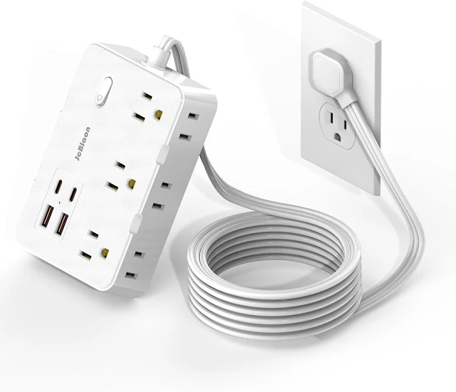 Main image of Power Strip Surge Protector, 5 Ft Cord Ultra Thin Flat Extension Cord-6 AC Outlets 4 USB Ports (2 USB C), Travel Power Strip, Desk Charging Station for Home Office, White