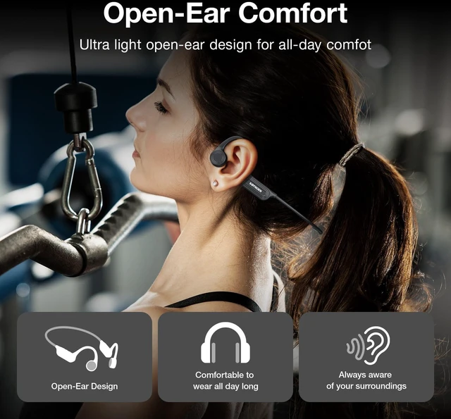 Alt view image 3 of 7 - Bone Conduction Headphones, Open Ear Headphones with Bluetooth 6.0 Lightweight Sports Headphones for Running & Cycling, IP56 Sweat Resistant, 10H Playtime with Mic for Outdoor Workouts