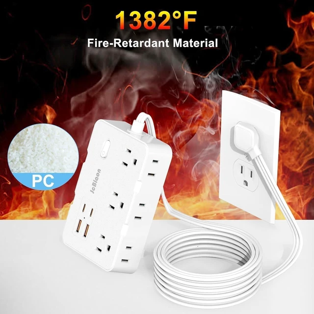 Alt view image 5 of 7 - Power Strip Surge Protector, 5 Ft Cord Ultra Thin Flat Extension Cord-6 AC Outlets 4 USB Ports (2 USB C), Travel Power Strip, Desk Charging Station for Home Office, White