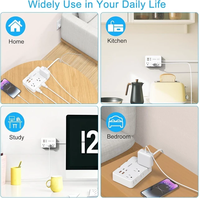 Alt view image 7 of 7 - Power Strip Surge Protector, 5 Ft Cord Ultra Thin Flat Extension Cord-6 AC Outlets 4 USB Ports (2 USB C), Travel Power Strip, Desk Charging Station for Home Office, White