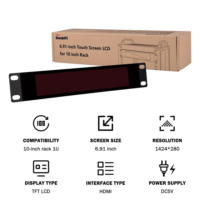 Alt view image 7 of 7 - 6.91 inch 1424x280 LCD Touch Screen 1U Rack Mount Monitor for DeskPi RackMate T0/T1/T2/T0 Plus/T1 Plus/TL1/T1/2 Plus Server Cabinet and 10 inch Server Rack