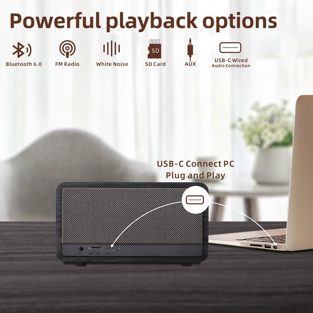 Alt view image 4 of 7 - Vintage FM Radio Bluetooth Speaker for Home Office Kitchen Decor Excellent Sound, Good Reception, Compact size, Built in White Noise, Built in 2600mah Rechargeable Battery
