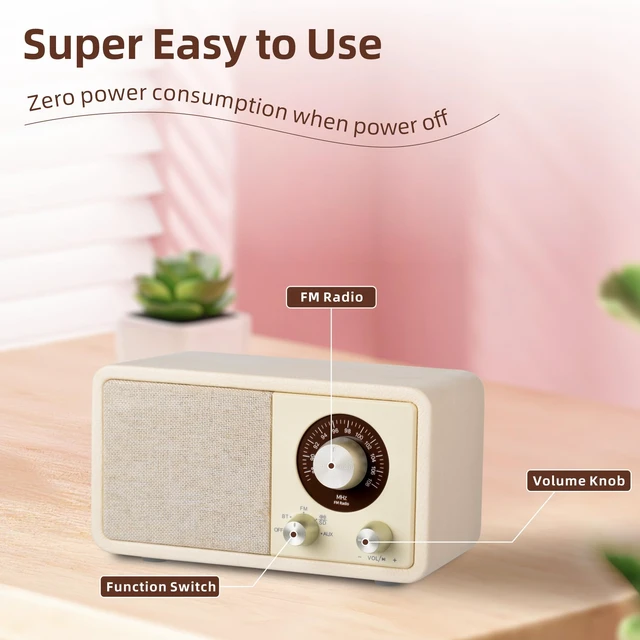 Alt view image 3 of 7 - Vintage Portable Radio with Bluetooth Speaker for Home Office Decor Excellent Sound, Good Reception, Compact size, Built in White Noise, Built in 2600mah Rechargeable Battery