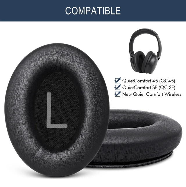 Alt view image 2 of 7 - Ear Pads Replacement for Bose QC45 & QC SE & QC Wireless - Black for (QuietComfort 45/Quiet Comfort SE/Quiet Comfort Wireless) Over-Ear Headphones - Premium Protein Leather