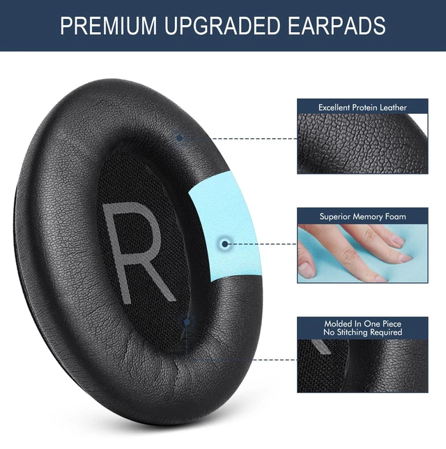 Alt view image 3 of 7 - Ear Pads Replacement for Bose QC45 & QC SE & QC Wireless - Black for (QuietComfort 45/Quiet Comfort SE/Quiet Comfort Wireless) Over-Ear Headphones - Premium Protein Leather