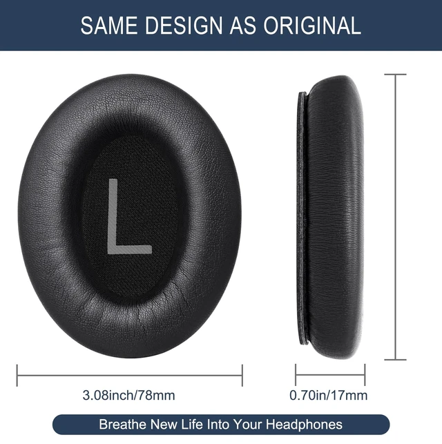 Alt view image 7 of 7 - Ear Pads Replacement for Bose QC45 & QC SE & QC Wireless - Black for (QuietComfort 45/Quiet Comfort SE/Quiet Comfort Wireless) Over-Ear Headphones - Premium Protein Leather