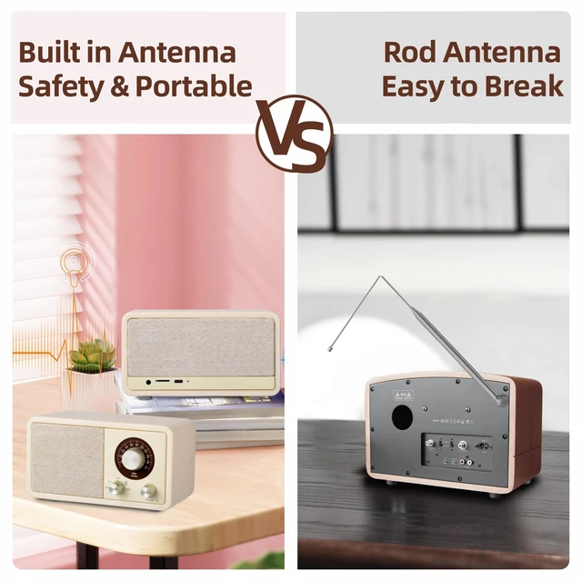 Alt view image 7 of 7 - Vintage Portable Radio with Bluetooth Speaker for Home Office Decor Excellent Sound, Good Reception, Compact size, Built in White Noise, Built in 2600mah Rechargeable Battery