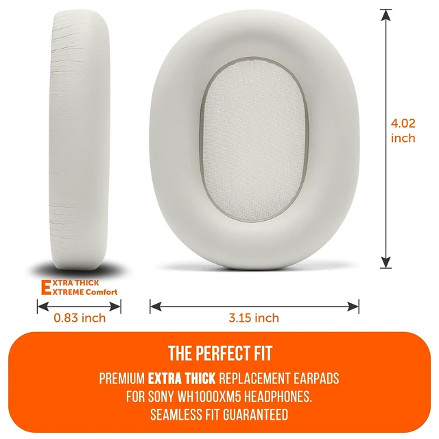 Alt view image 5 of 7 - PadZ XM5 - Premium Replacement Earpads Compatible with Sony WH-1000XM5 Made by Wicked Cushions Soft PU Leather, Extra Thick, Noise-Isolating Memory Foam Silver
