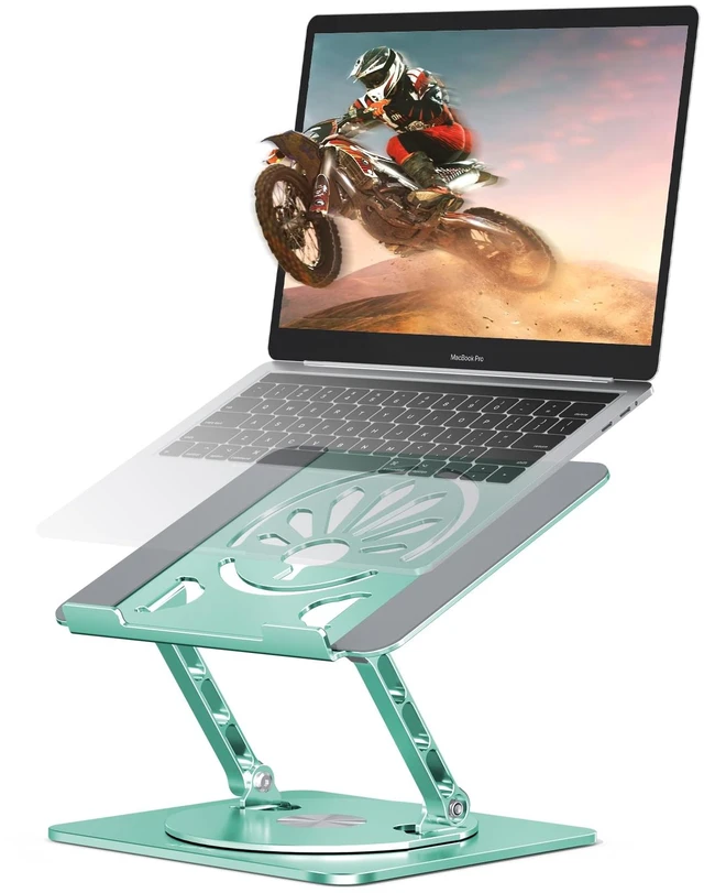 Main image of Adjustable Rotating Laptop Stand for Desk, Aluminum Riser, Green Ergonomic Viewing Height, Stable Aluminum, Fits MacBook Pro/Air, Dell, HP & Lenovo Laptops up to 16", Ideal for Home & Office