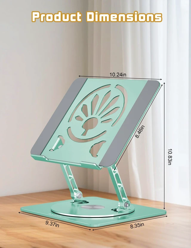 Alt view image 4 of 7 - Adjustable Rotating Laptop Stand for Desk, Aluminum Riser, Green Ergonomic Viewing Height, Stable Aluminum, Fits MacBook Pro/Air, Dell, HP & Lenovo Laptops up to 16", Ideal for Home & Office