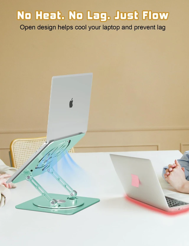 Alt view image 5 of 7 - Adjustable Rotating Laptop Stand for Desk, Aluminum Riser, Green Ergonomic Viewing Height, Stable Aluminum, Fits MacBook Pro/Air, Dell, HP & Lenovo Laptops up to 16", Ideal for Home & Office