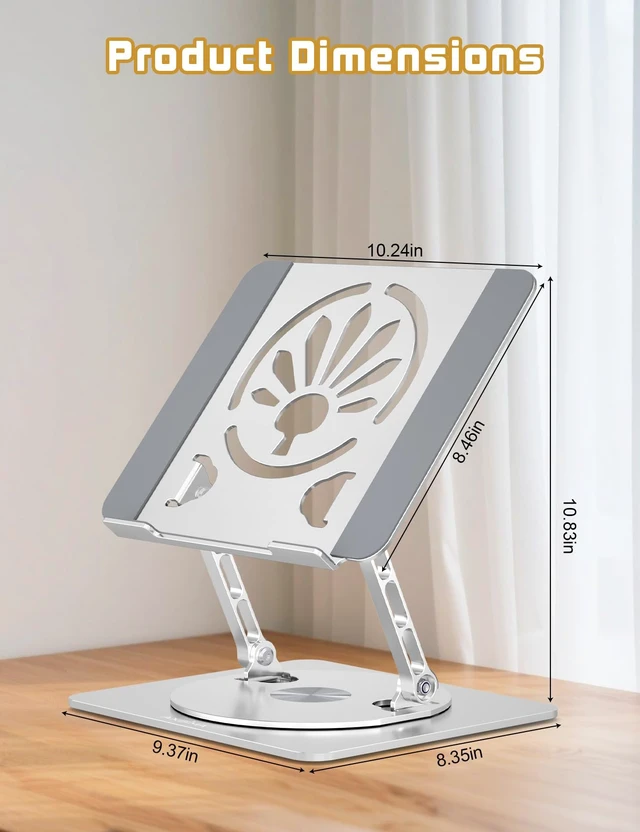 Alt view image 3 of 7 - Adjustable Rotating Laptop Stand for Desk, Aluminum Riser, Silver Ergonomic Viewing Height, Stable Aluminum, Fits MacBook Pro/Air, Dell, HP & Lenovo Laptops up to 16", Ideal for Home & Office