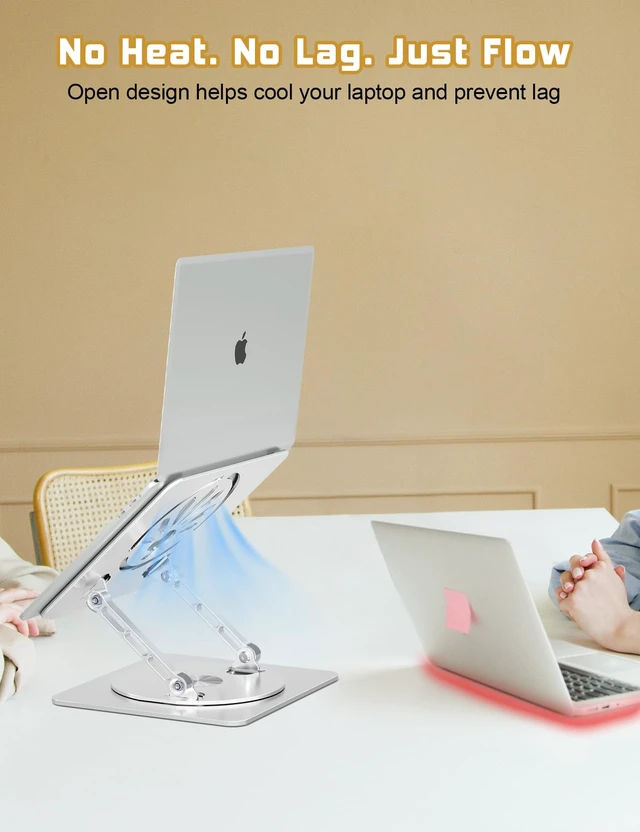 Alt view image 5 of 7 - Adjustable Rotating Laptop Stand for Desk, Aluminum Riser, Silver Ergonomic Viewing Height, Stable Aluminum, Fits MacBook Pro/Air, Dell, HP & Lenovo Laptops up to 16", Ideal for Home & Office