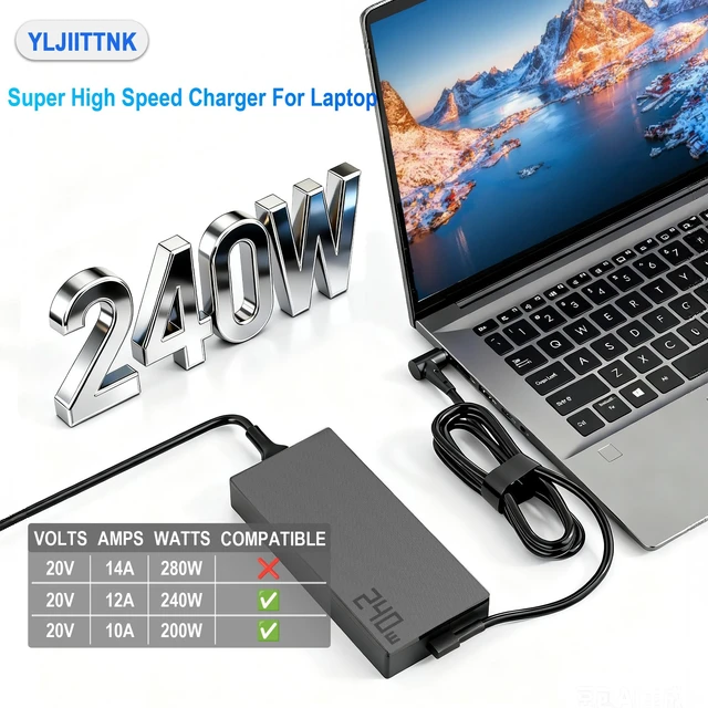 Alt view image 2 of 7 - 240W Gaming Laptop Charger for ASUS ROG Zephyrus TUF Strix Series 6.0x3.7mm Replacement Power Adapter Fit G14 G15 G16 M16 TUF A15 F15 F17 A17 Strix G15 G17 G16 Scar 15 17 laptop ac adapter