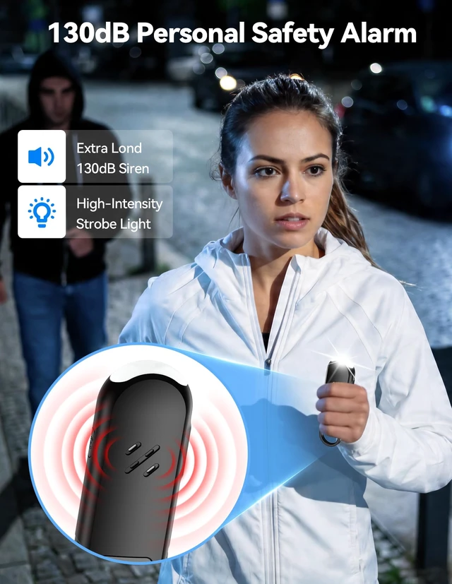 Alt view image 4 of 7 - Personal Safety Alarm, 130dB Rechargeable Alarm Keychain with LED Flashlight, Apple Find My Bluetooth Tracker, Safe Self Defense Alarm Emergency SOS for Women Students & Night Running