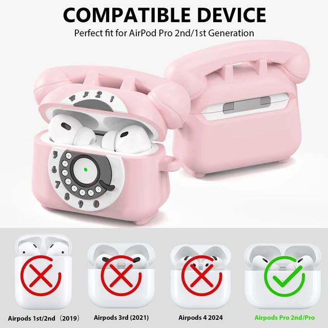 Alt view image 2 of 7 - for AirPods Pro 2nd/1st Generation Case Cover with Cleaner Kit & Lanyard, Cute Funny Telephone Design Silicone Protective Case for AirPods Pro 2 - Pink