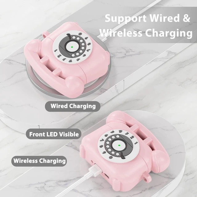 Alt view image 5 of 7 - for AirPods Pro 2nd/1st Generation Case Cover with Cleaner Kit & Lanyard, Cute Funny Telephone Design Silicone Protective Case for AirPods Pro 2 - Pink
