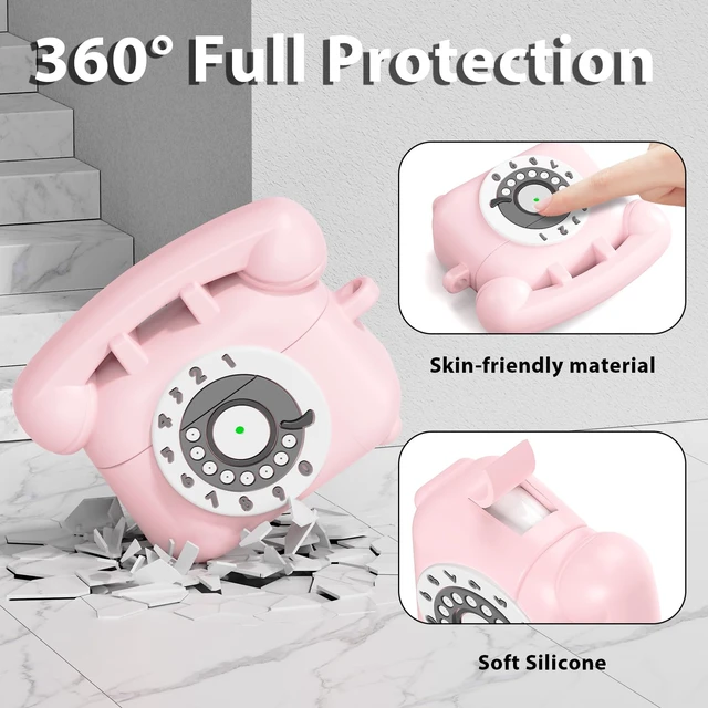 Alt view image 3 of 7 - for AirPods Pro 2nd/1st Generation Case Cover with Cleaner Kit & Lanyard, Cute Funny Telephone Design Silicone Protective Case for AirPods Pro 2 - Pink