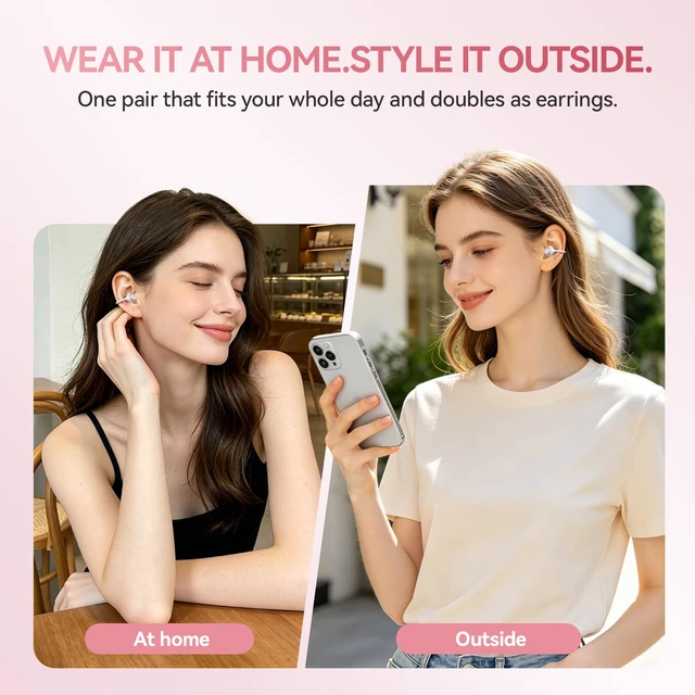 Alt view image 3 of 7 - Open Ear Clip On Earbuds Wireless Headphones with Mirror(White) BT 6.0 80H Playtime,IPX5 Waterproof,Touch Control All-Day&Comfort Ideal Pearl chain for Women,Sports,Workouts and Daily Use