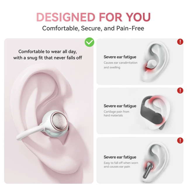 Alt view image 7 of 7 - Open Ear Clip On Earbuds Wireless Headphones with Mirror(White) BT 6.0 80H Playtime,IPX5 Waterproof,Touch Control All-Day&Comfort Ideal Pearl chain for Women,Sports,Workouts and Daily Use