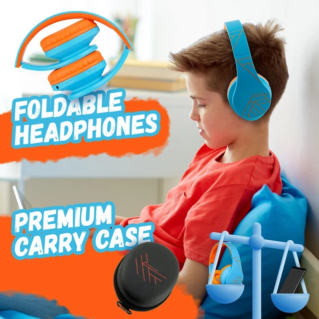 Alt view image 5 of 7 - Kids Headphones Over-Ear, Bluetooth Wireless Headphones for Kids,with Microphone, Safe 85DB Volume Limited, Foldable with Carry Case, Audio Cable, Micro SD mode for Online Classes,PC,Phones