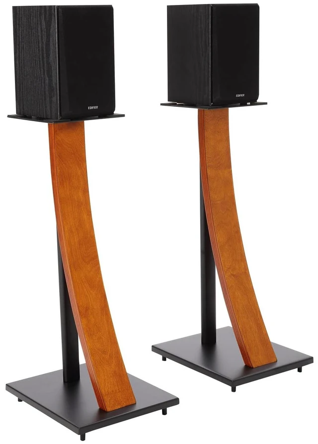 Main image of One Pair Fixed Height Universal Speaker Floor Stands with Real Wood - Cherry - 290 Series