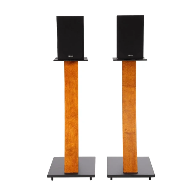 Alt view image 2 of 7 - One Pair Fixed Height Universal Speaker Floor Stands with Real Wood - Cherry - 290 Series