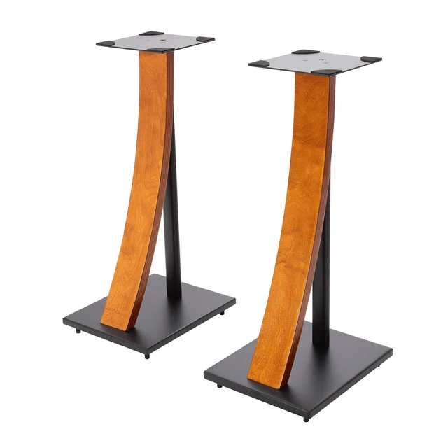 Alt view image 3 of 7 - One Pair Fixed Height Universal Speaker Floor Stands with Real Wood - Cherry - 290 Series