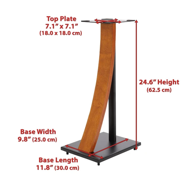 Alt view image 5 of 7 - One Pair Fixed Height Universal Speaker Floor Stands with Real Wood - Cherry - 290 Series