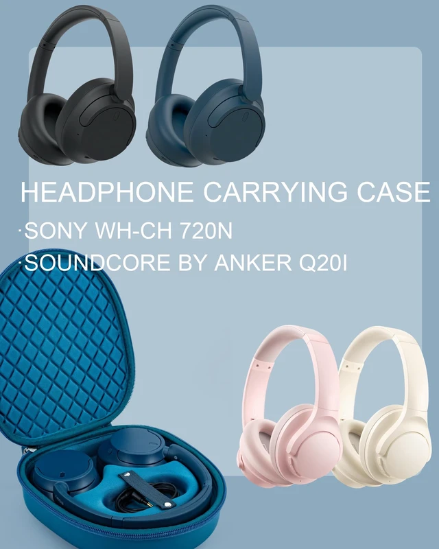 Alt view image 2 of 7 - Hard Headphone Case for Sony WH-CH720N / Soundcore by Anker Q20i, Blue Over Ear Headphone Portable Carrying Case, Headphone Storage Protective Case for Travel Home, Handle Strap