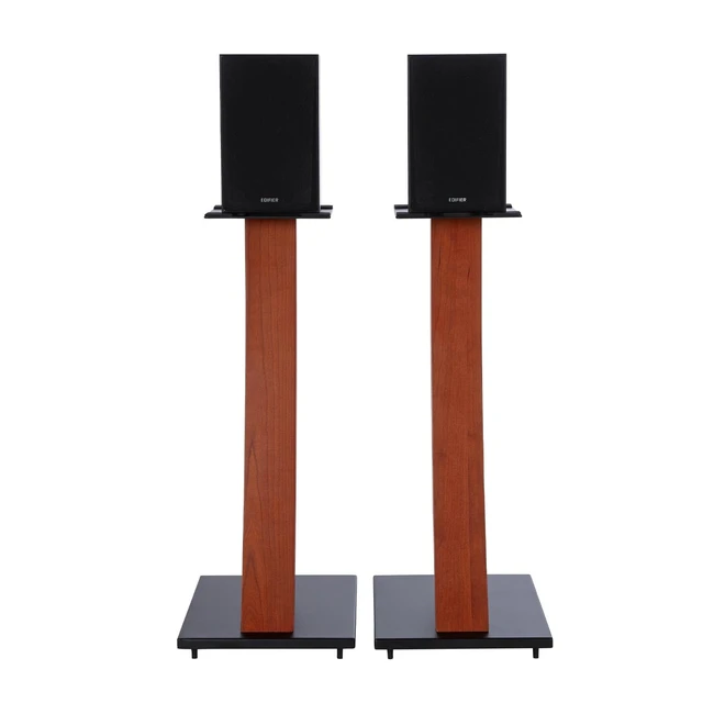 Alt view image 4 of 7 - One Pair Fixed Height Universal Speaker Floor Stands with Real Wood - Cedar - 290 Series