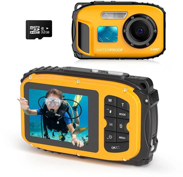 Main image of Floating Underwater Camera for Kids, Waterproof Camera with 32GB SD Card IP68 64MP 4K Portable Snorkeling Camera for Pool Beach, Lightweight Rechargeable Floating Action Camera, Yellow